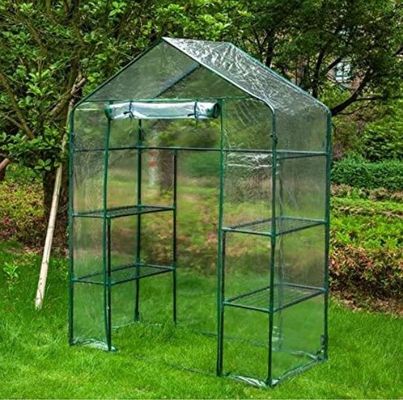 Casa de jardinería de PVC de nivel 5 con marco de tubo de acero Dia 16mm y diseño de invernadero de vinilo